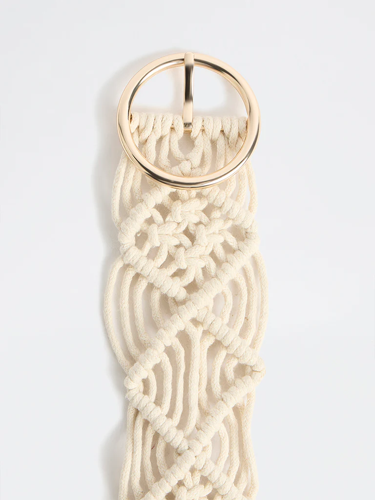 Westside Accessories Off-White Macrame Belt - Image 2