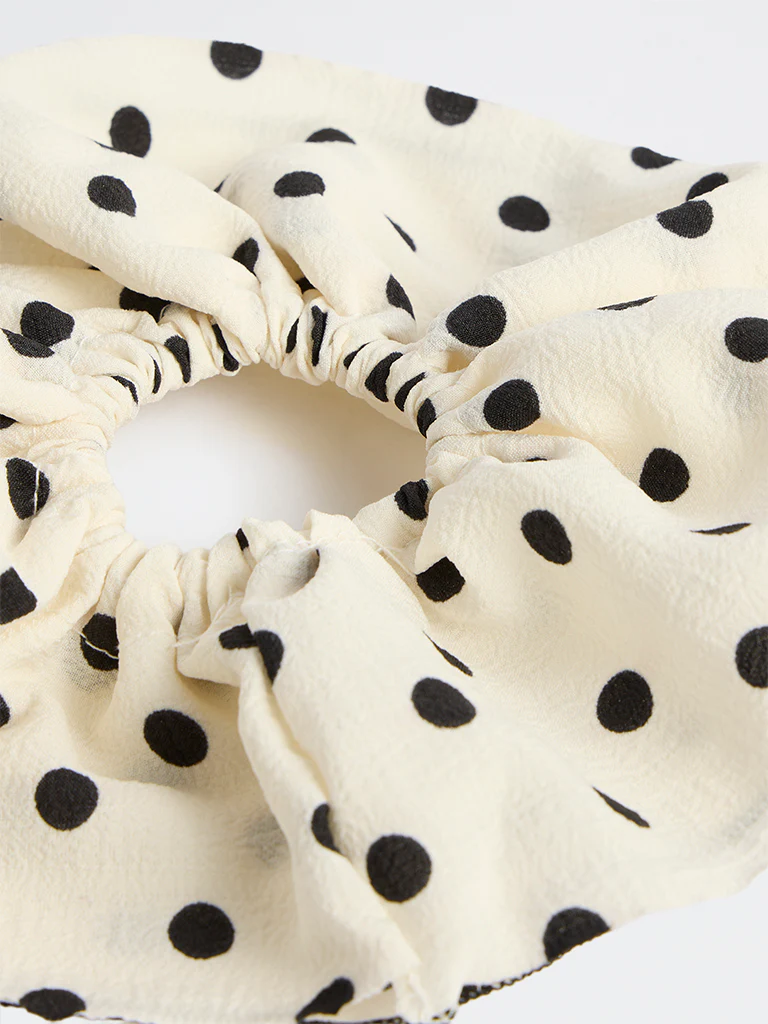 Westside Accessories Off-White Polka-Dot Scrunchie - Image 3