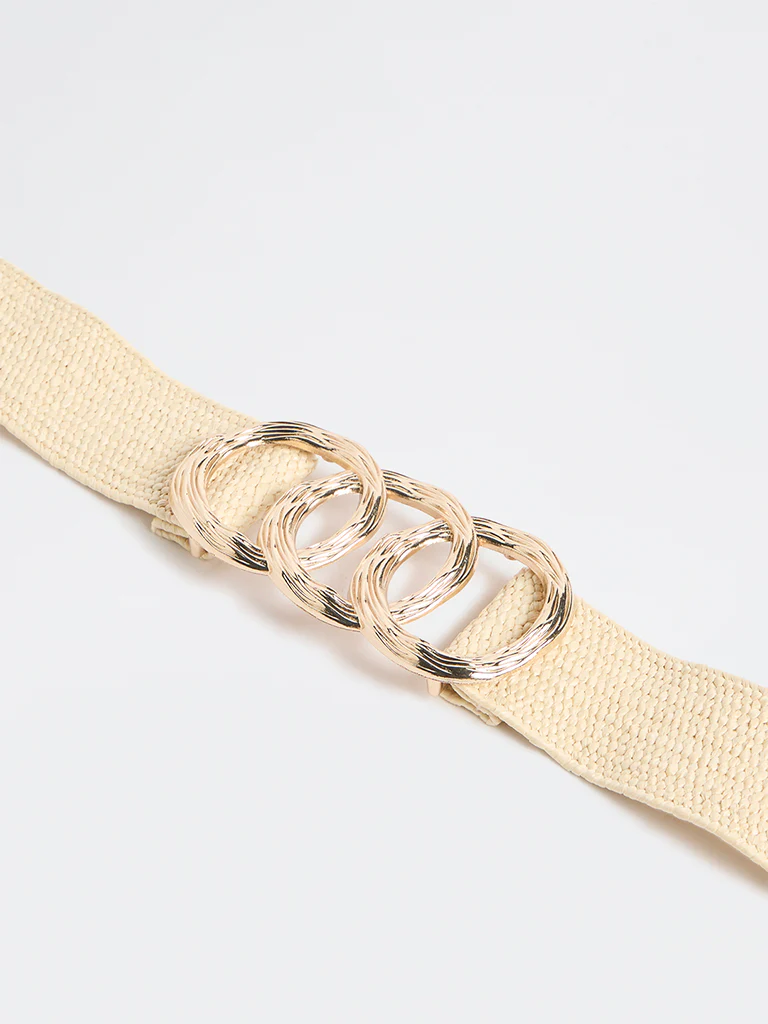 Westside Accessories Off-White Raffia Buckle Belt - Image 3