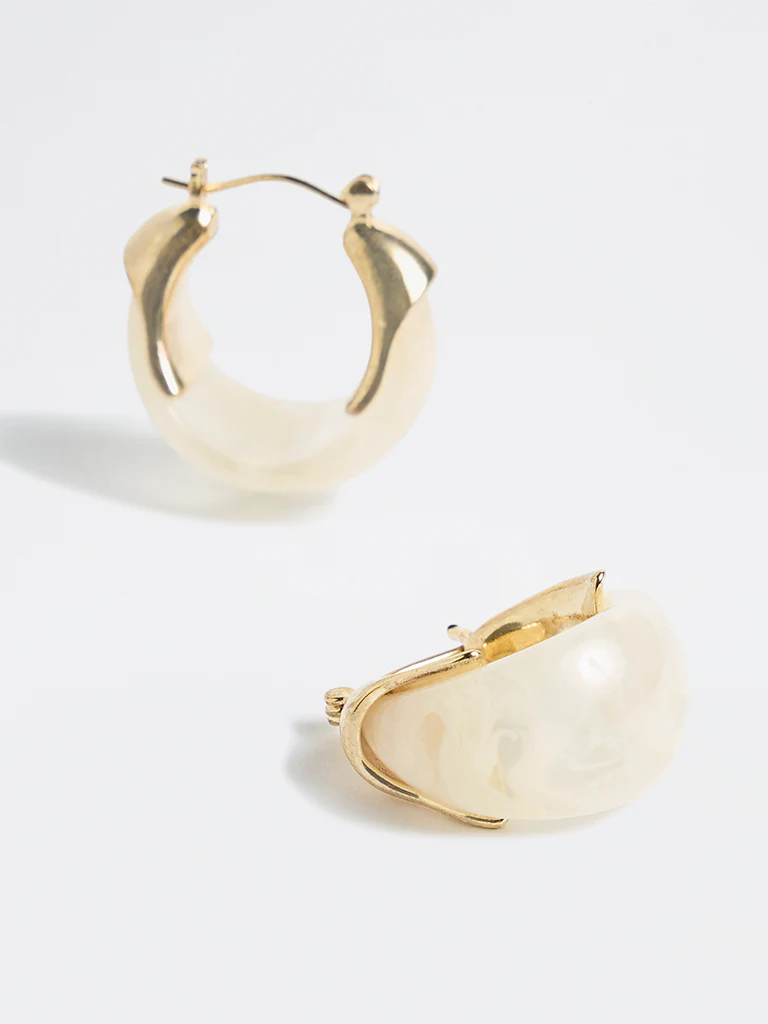 Westside Accessories Off-White Resin Hoop Earrings - Image 3