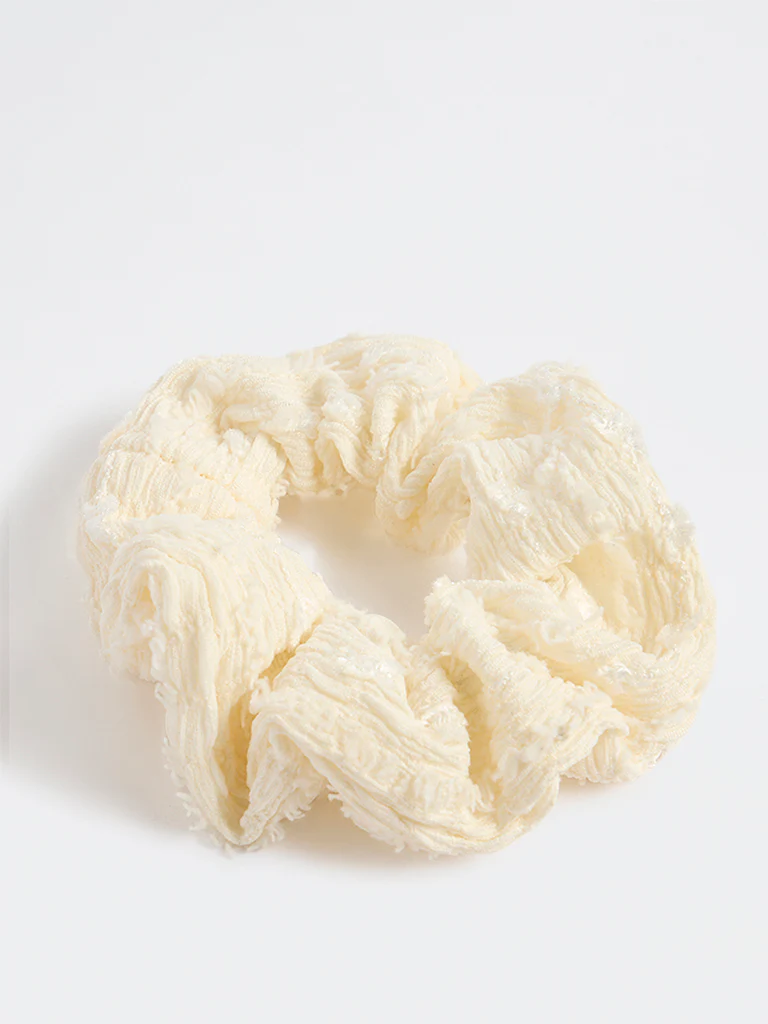 Westside Accessories Off-White Textured Scrunchie - Image 2