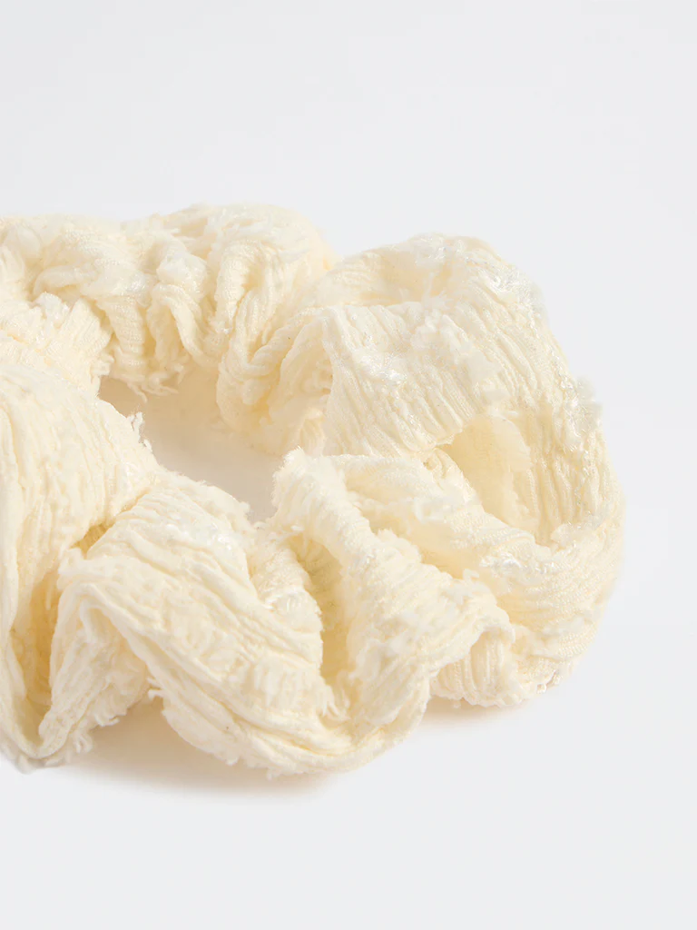 Westside Accessories Off-White Textured Scrunchie - Image 3