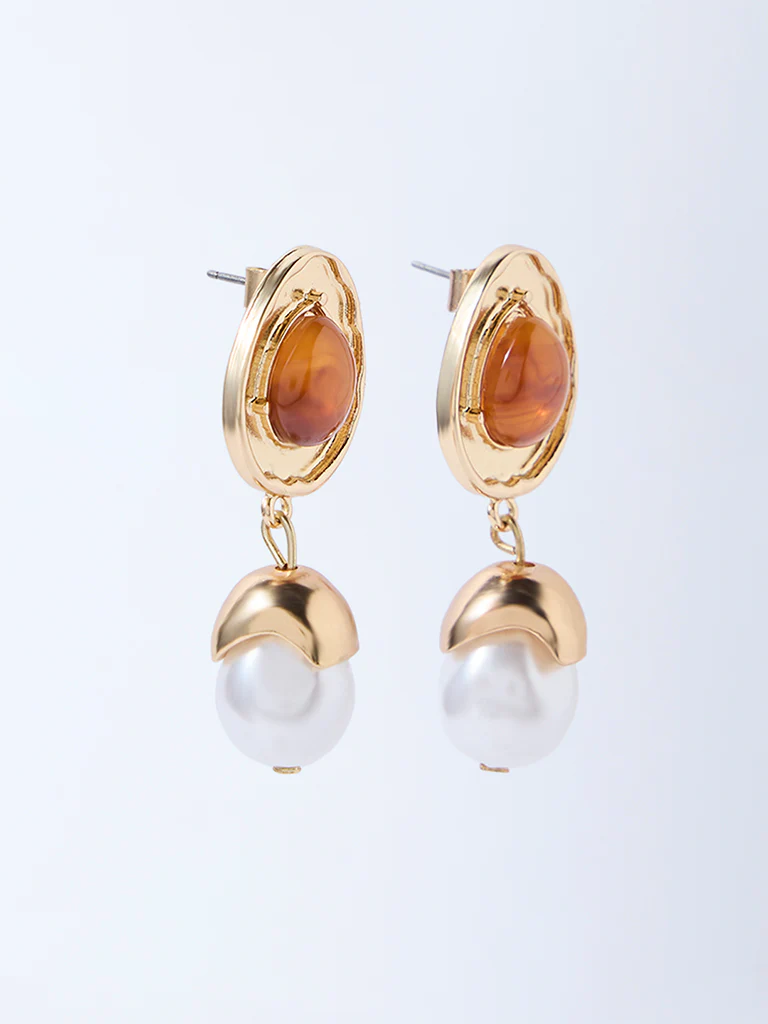 Westside Accessories Orange Pearl Drop Earrings - Image 2