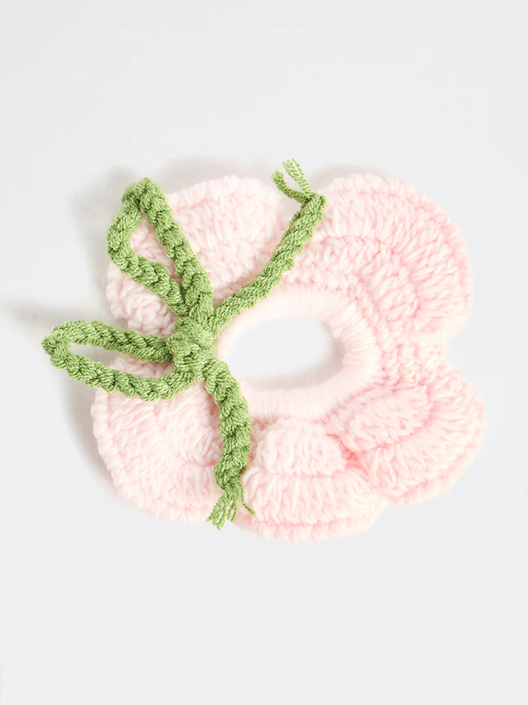 Westside Accessories Pink Floral Crochet Scrunchie
