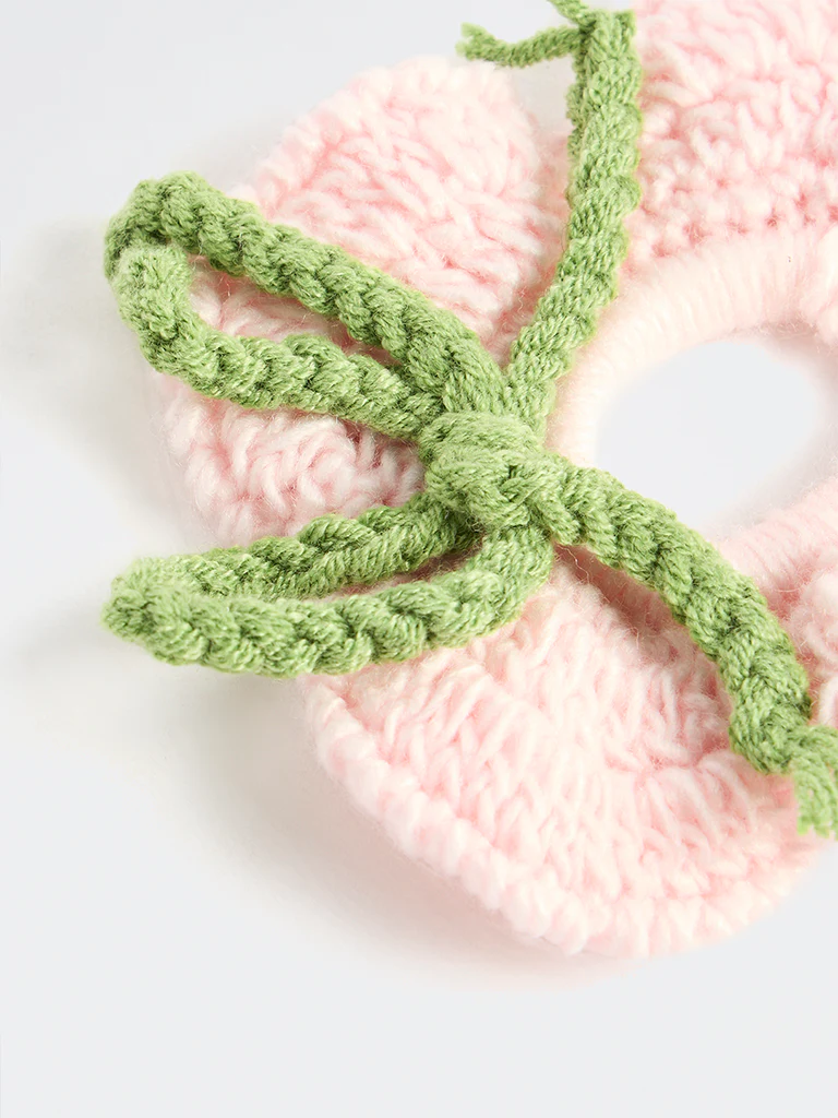 Westside Accessories Pink Floral Crochet Scrunchie - Image 3