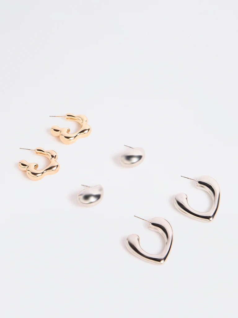 Westside Accessories Silver and Gold Multi Hoop Earrings - Pack of 3 - Image 2