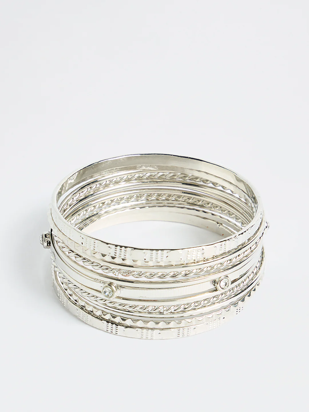 Westside Accessories Silver Fancy Stack Bangle - Pack of 11 - Image 2
