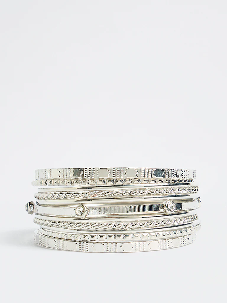 Westside Accessories Silver Fancy Stack Bangle - Pack of 11
