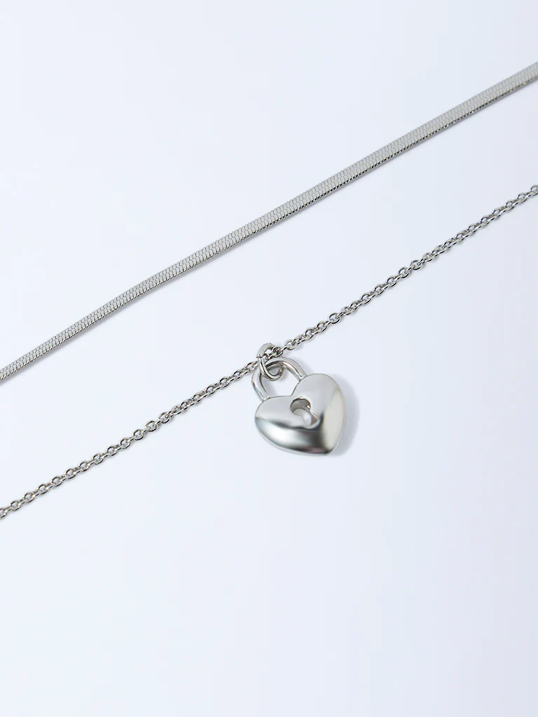 Westside Accessories Silver Heart and Textured Chain Necklace - Image 3