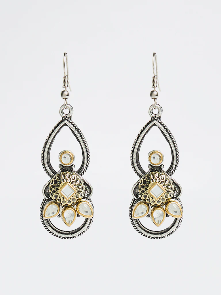 Westside Accessories Silver Kundan Fishhook Earrings