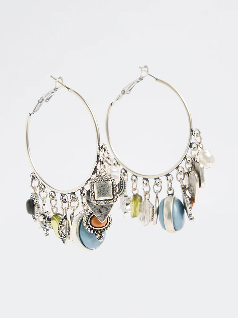Westside Accessories Silver Multi Charm Hoop Earrings - Image 2