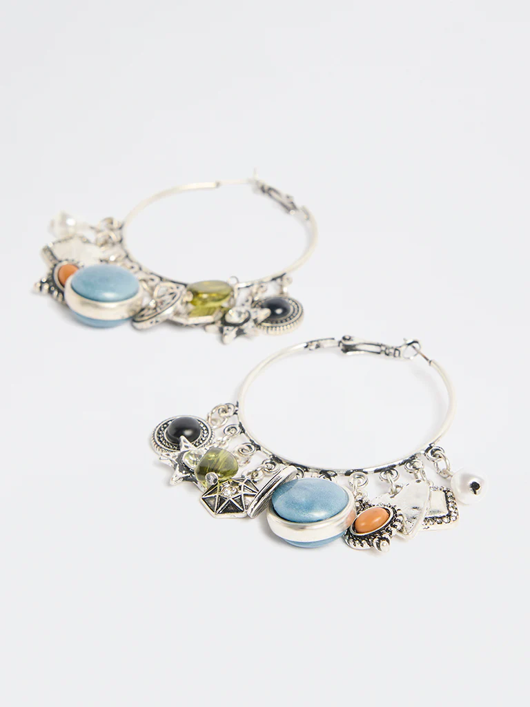 Westside Accessories Silver Multi Charm Hoop Earrings - Image 3