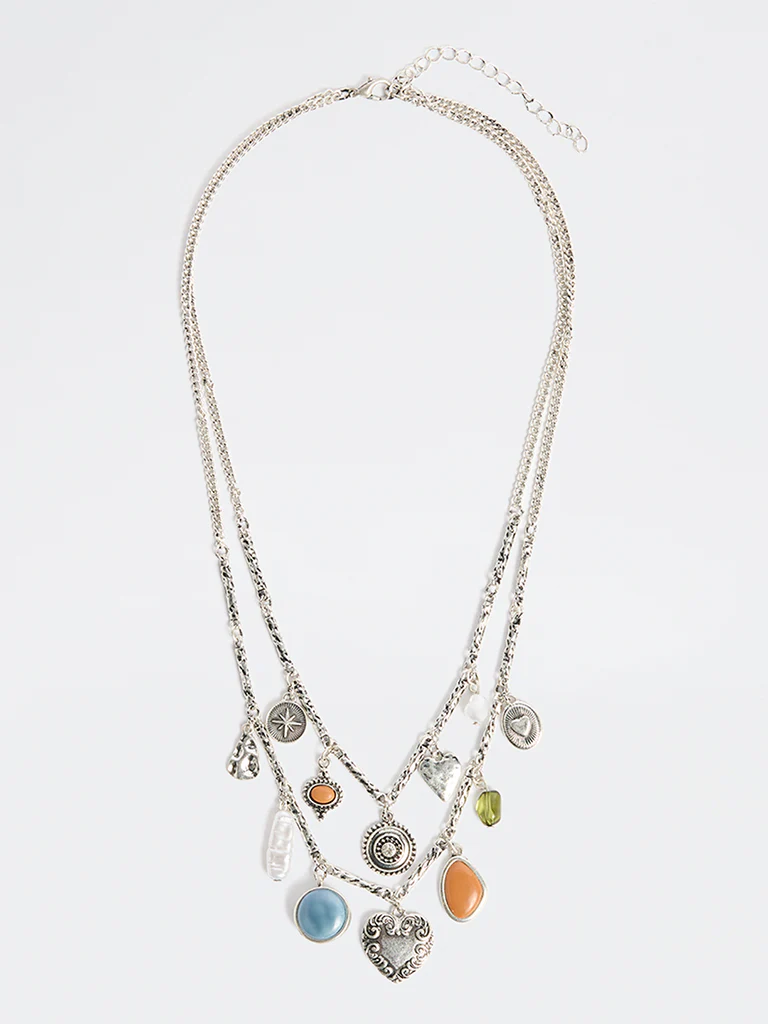 Westside Accessories Silver Multi Charm Layered Necklace
