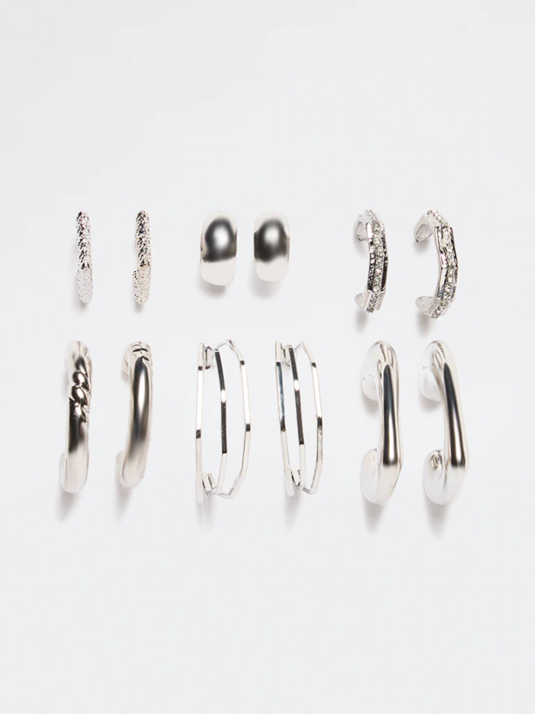 Westside Accessories Silver Multi-Hoop Earrings - Pack of 6