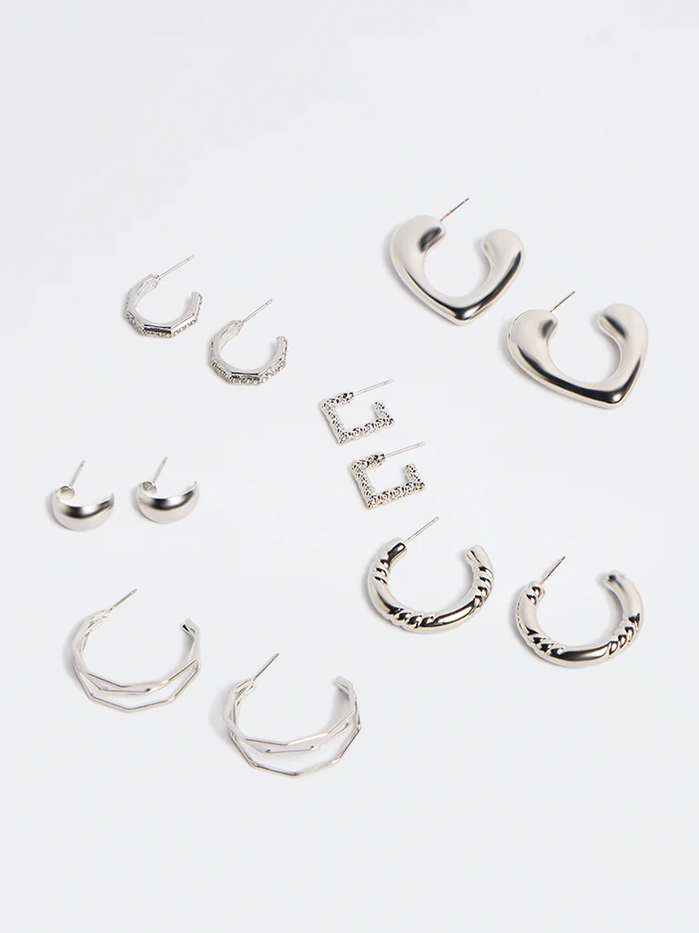 Westside Accessories Silver Multi-Hoop Earrings - Pack of 6 - Image 2