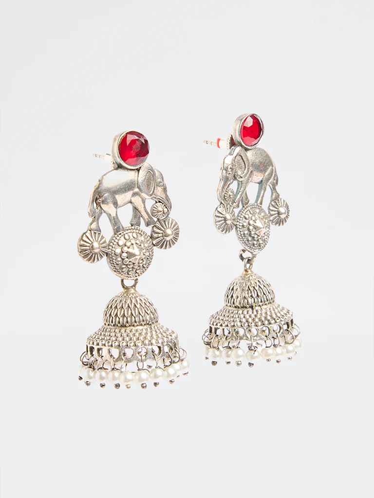 Westside Accessories Silver Oxidised Jhumki Earrings - Image 2