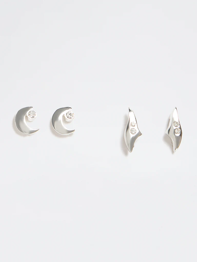Westside Accessories Silver Silver Stone Earrings - Pack of 2