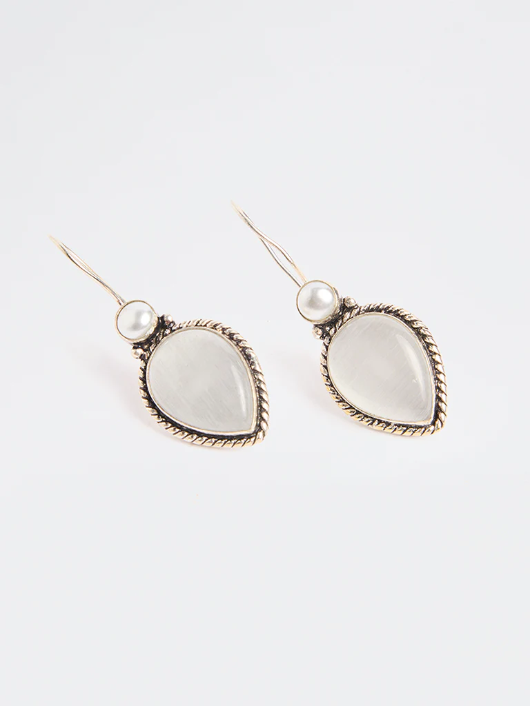 Westside Accessories Silver Stone Jhumki Earrings - Image 3