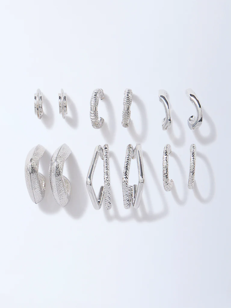 Westside Accessories Silver Textured Hoops - Pack of 6