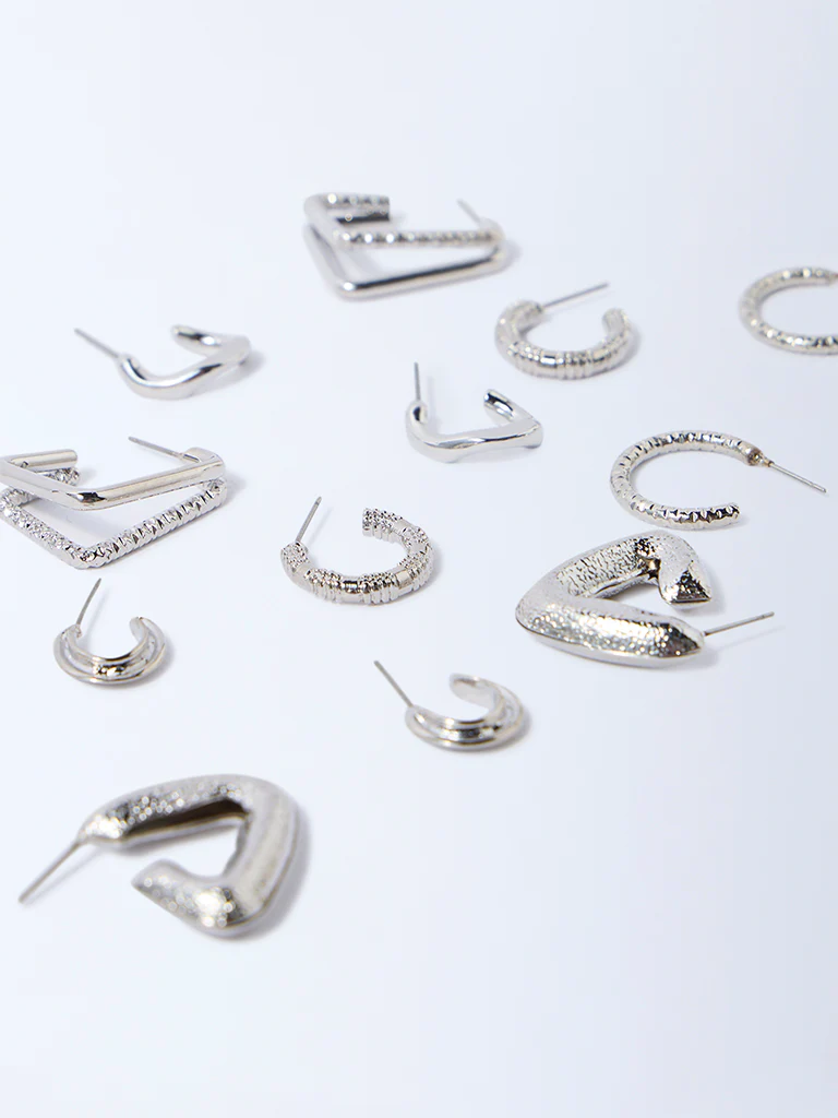 Westside Accessories Silver Textured Hoops - Pack of 6 - Image 3