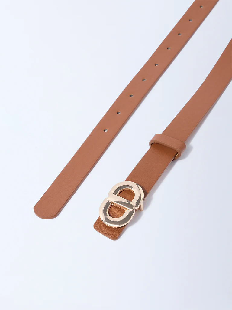 Westside Accessories Tan Buckle-Detailed Belt - Image 3