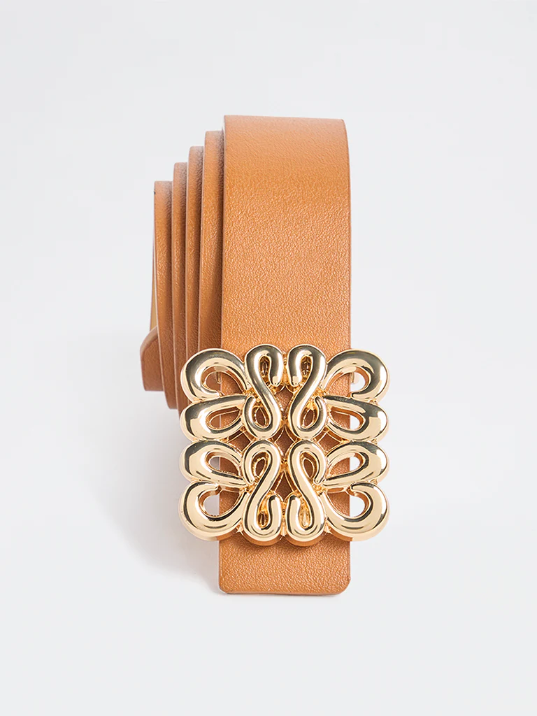 Westside Accessories Tan Patterned Buckle Belt
