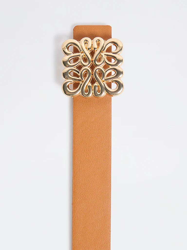 Westside Accessories Tan Patterned Buckle Belt - Image 3