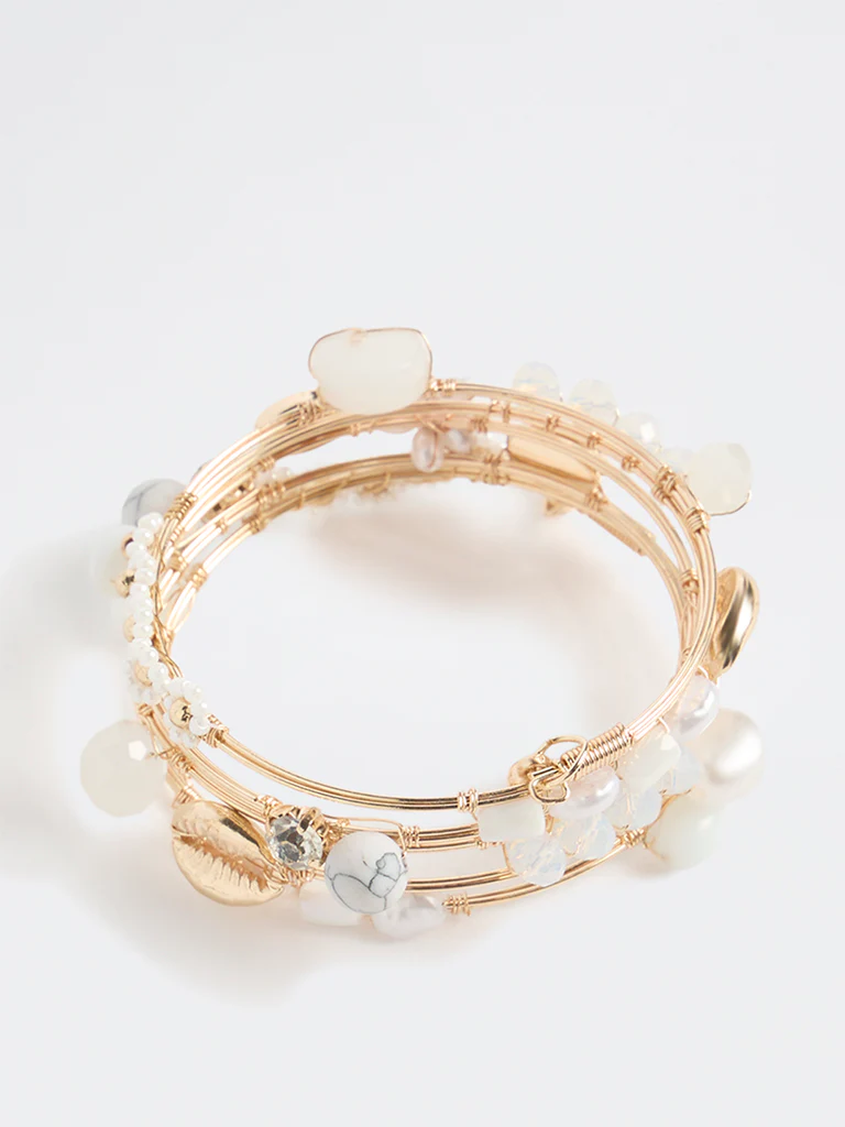 Westside Accessories White Beaded Coil Bracelet - Image 2