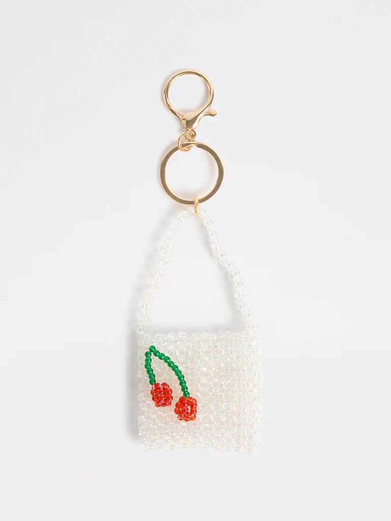 Westside Accessories White Flower Beaded Bag Charm