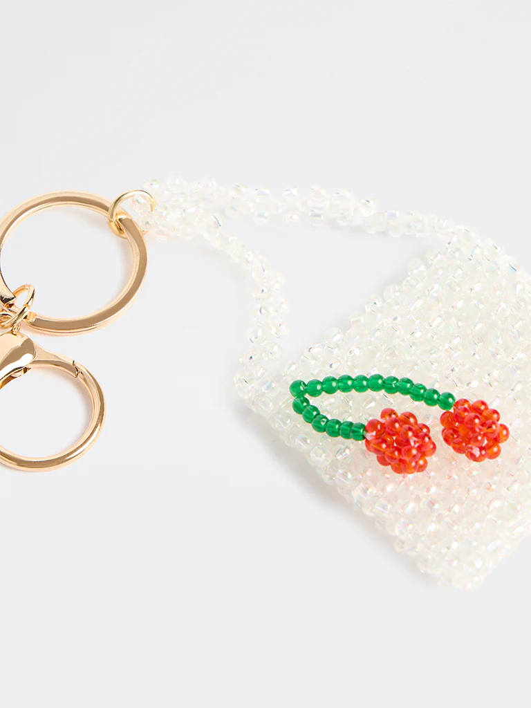 Westside Accessories White Flower Beaded Bag Charm - Image 3