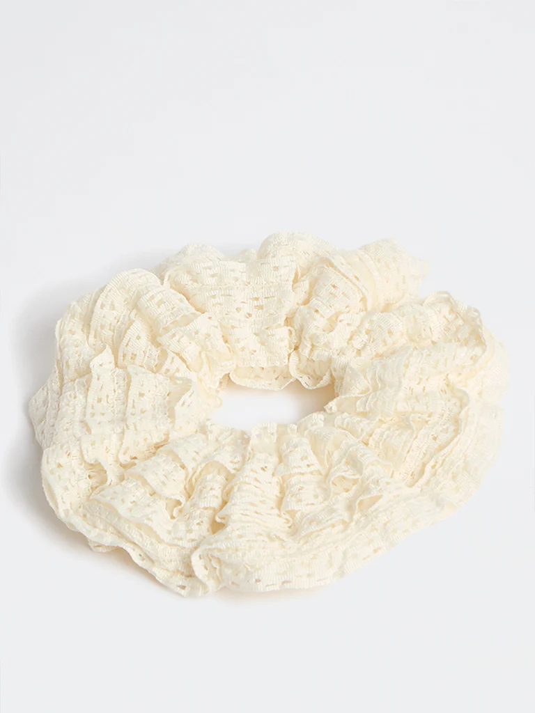 Westside Accessories White Frilled-Lace Scrunchie - Image 2