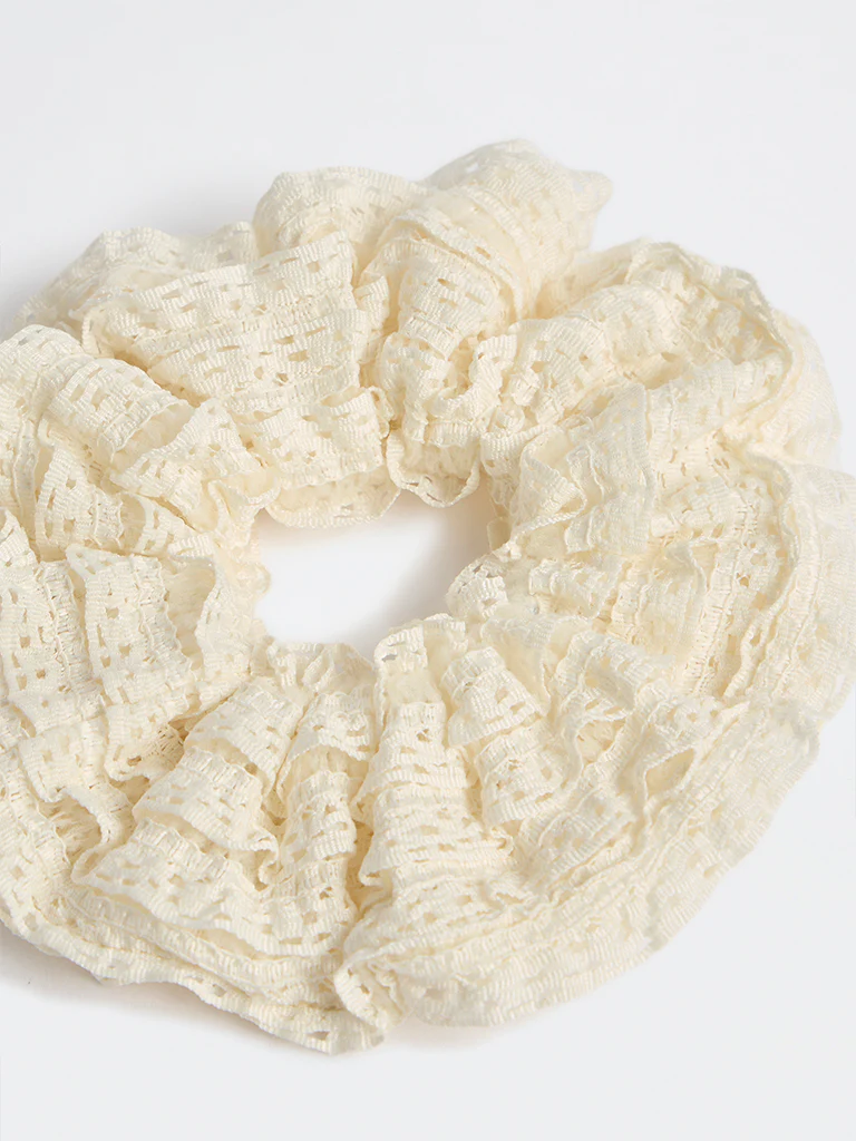 Westside Accessories White Frilled-Lace Scrunchie - Image 3