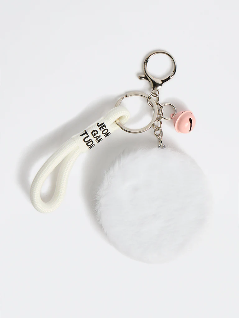 Westside Accessories White Fur-Textured Pocket Mirror Charm