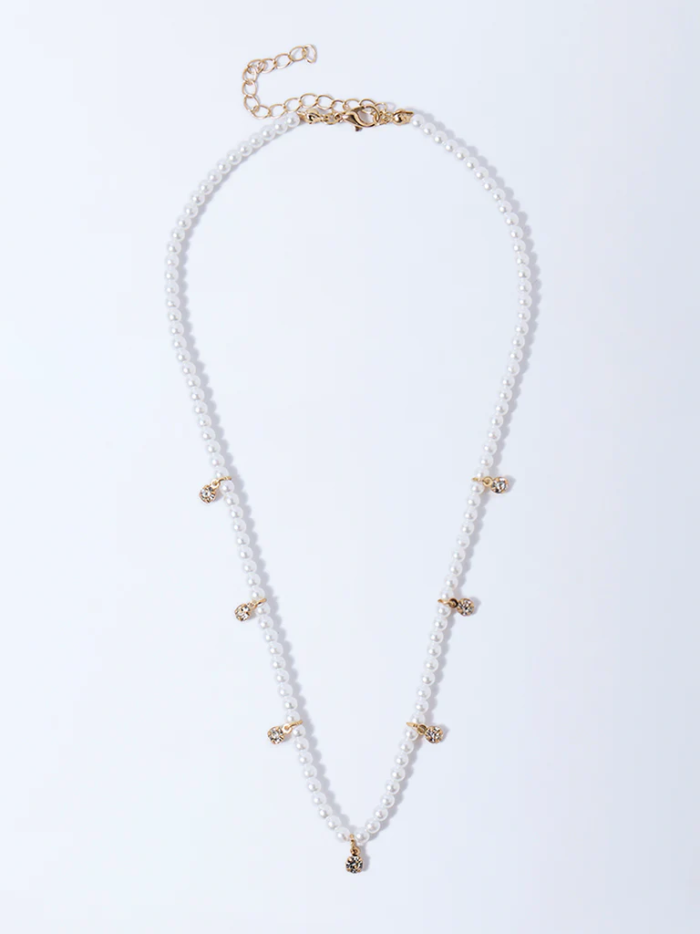 Westside Accessories White Pearlescent and Diamante Necklace