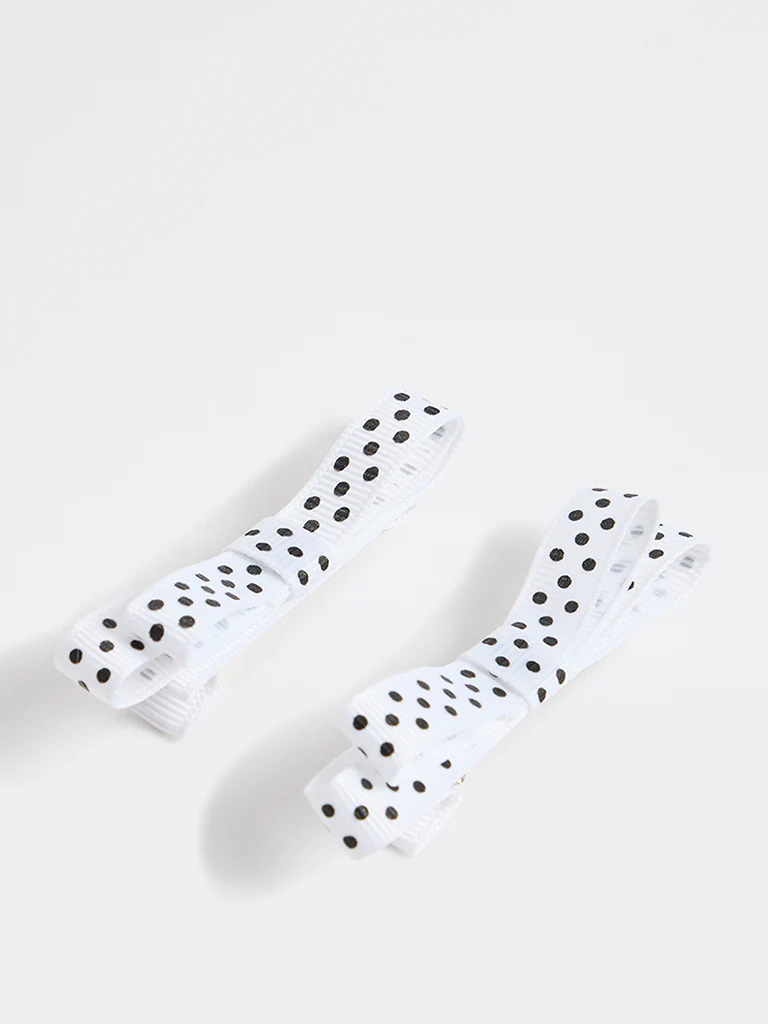 Westside Accessories White Polka Dot Bow Clips - Pack of 2 - Image 2