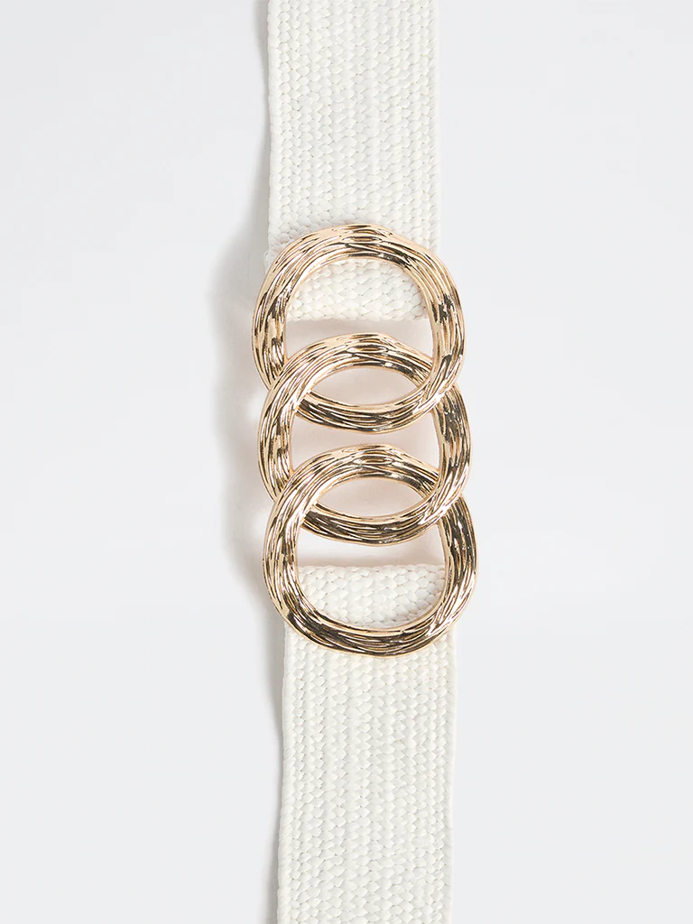 Westside Accessories White Raffia Buckle Belt