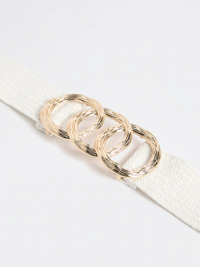 Westside Accessories White Raffia Buckle Belt - Image 3