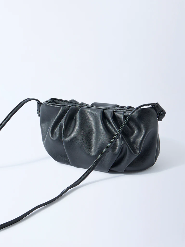 Westside Black Pleated Clutch Bag with Sling - Image 2