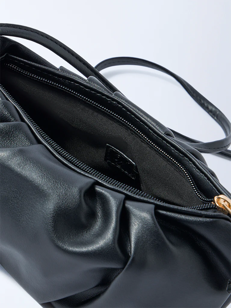 Westside Black Pleated Clutch Bag with Sling - Image 4