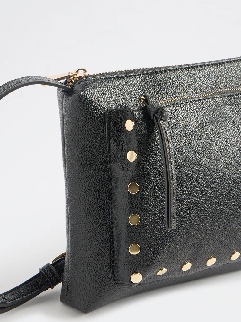 Westside Black Stud-Detail Textured Sling Bag - Image 3