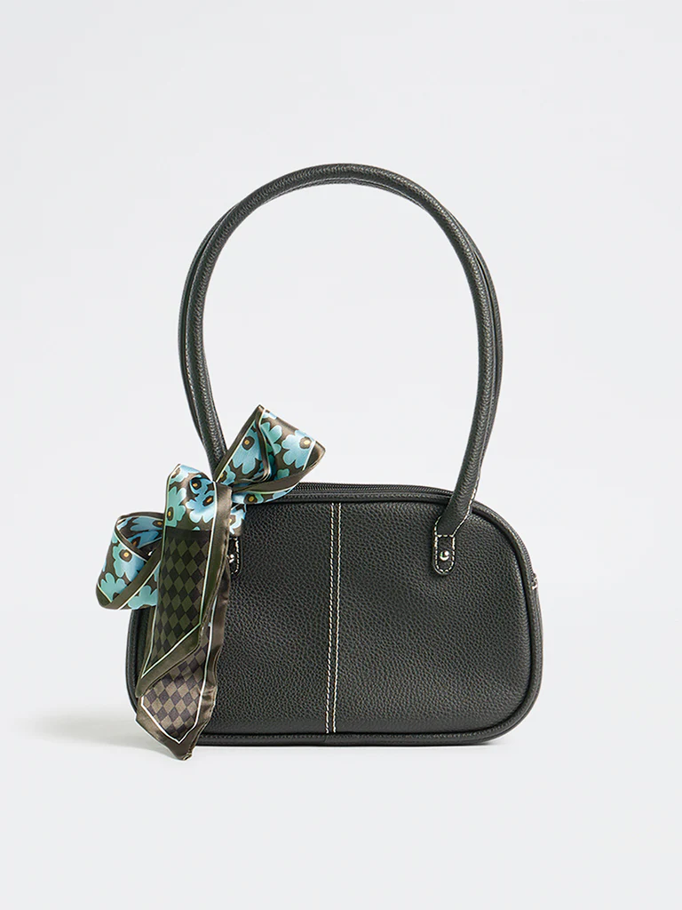 Westside Black Textured Shoulder Bag with a Scarf