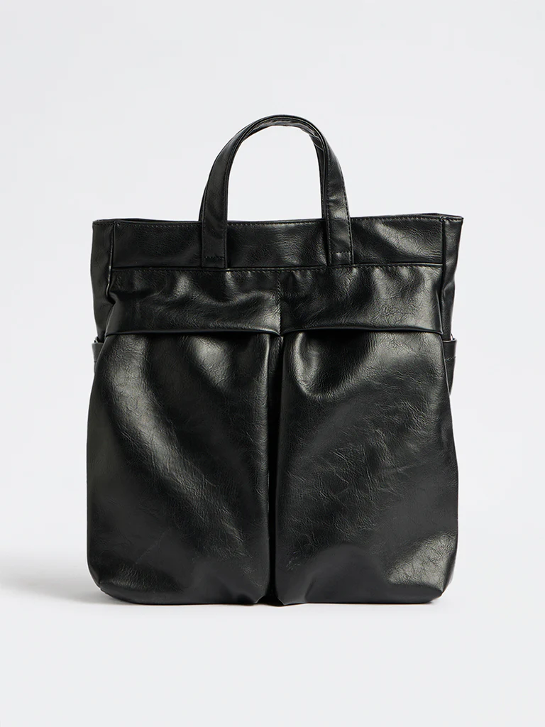 Westside Black Textured Tote Bag