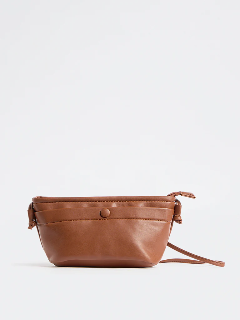 Westside Brown Button-Detail Sling Bag