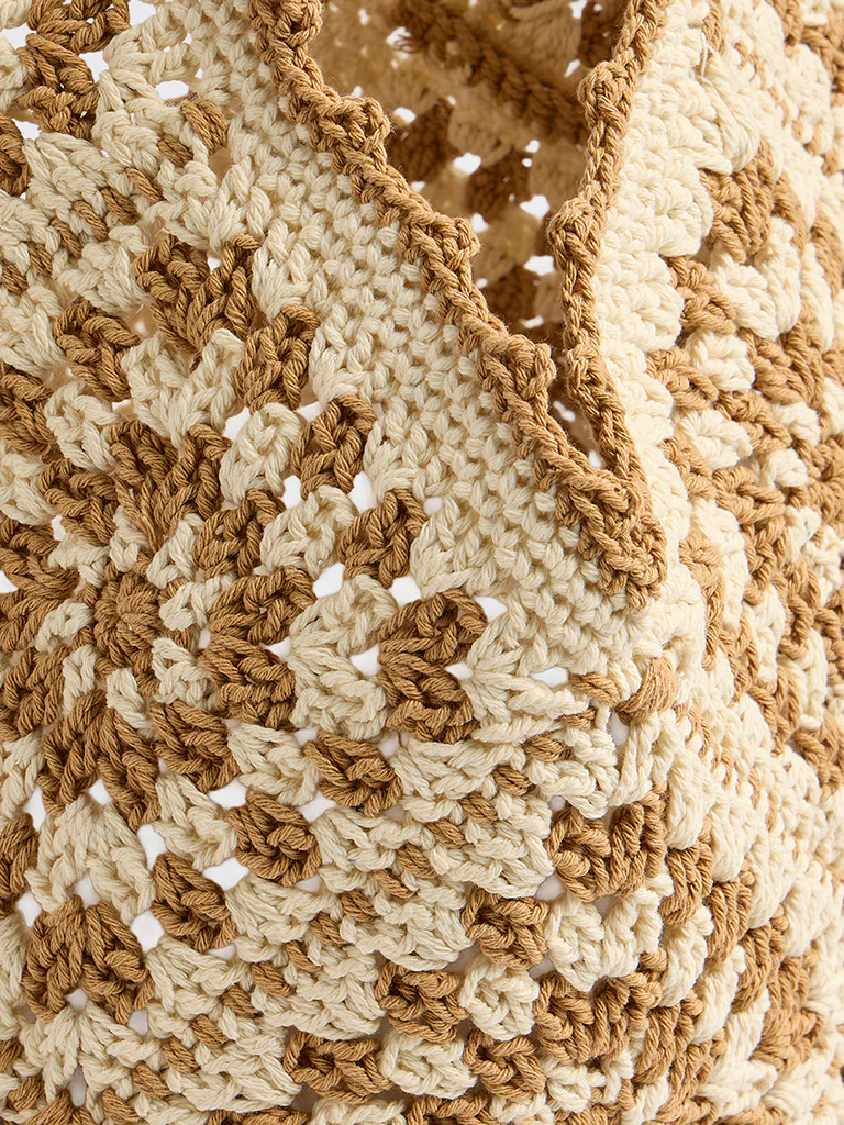 Westside Brown Floral Crochet Tote Bag - Image 3