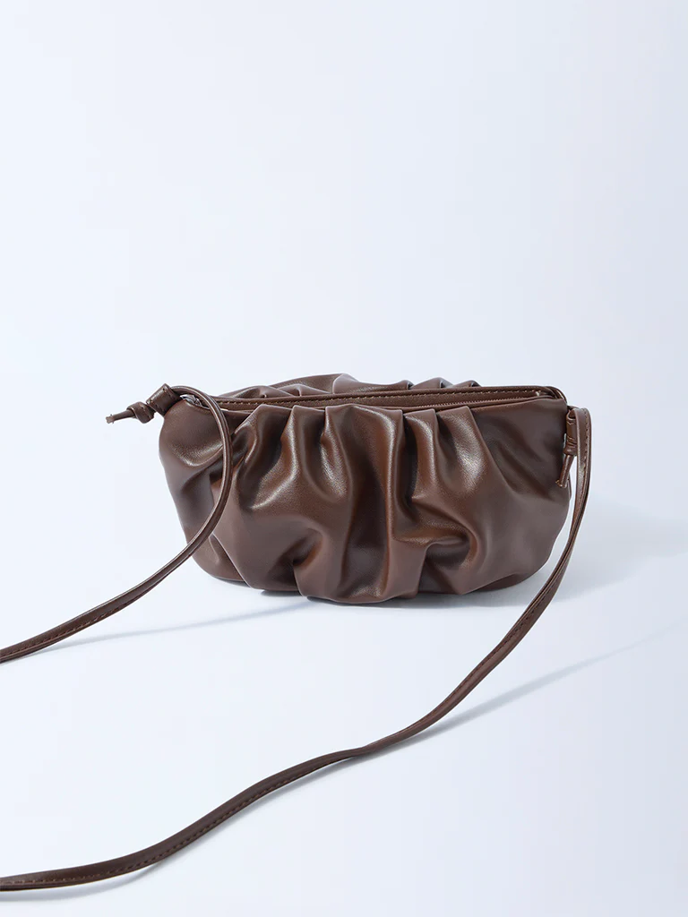 Westside Brown Pleated Clutch Bag with Sling
