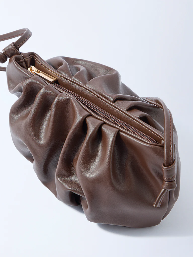 Westside Brown Pleated Clutch Bag with Sling - Image 3