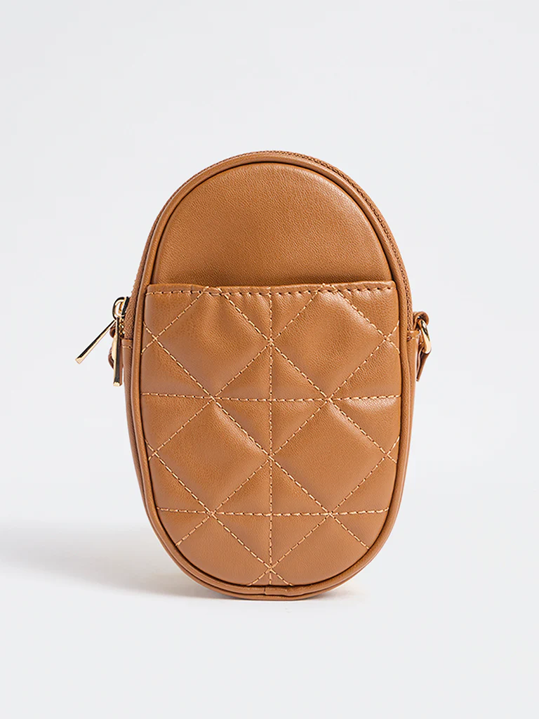 Westside Brown Quilted Phone Sling Bag