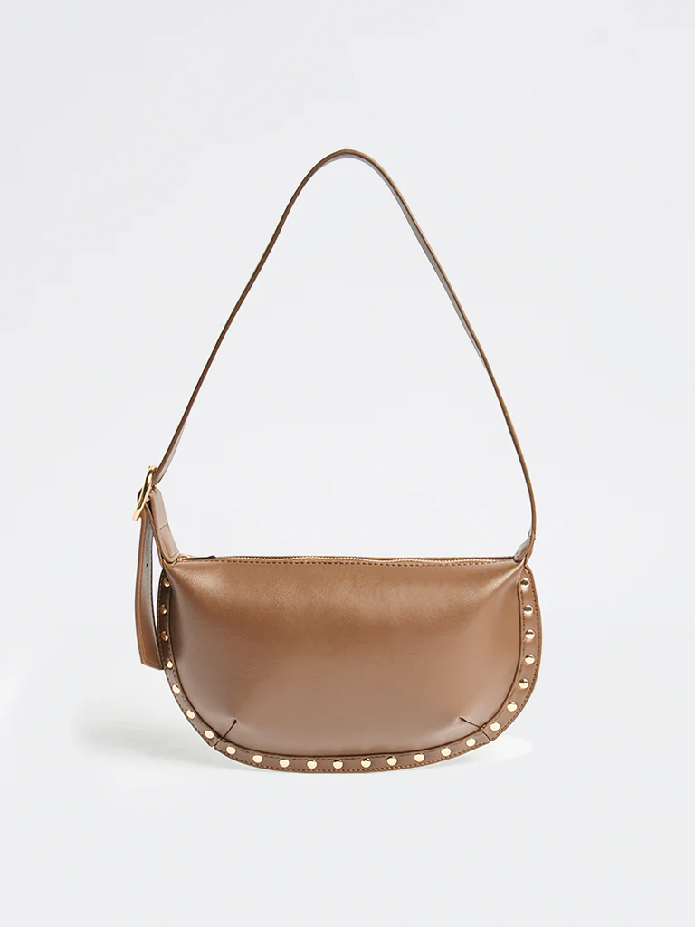 Westside Brown Stud-Detail Shoulder Bag