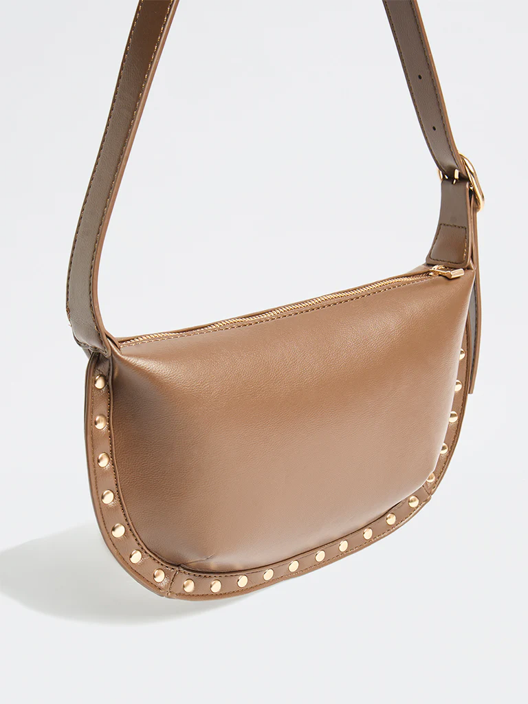 Westside Brown Stud-Detail Shoulder Bag - Image 2