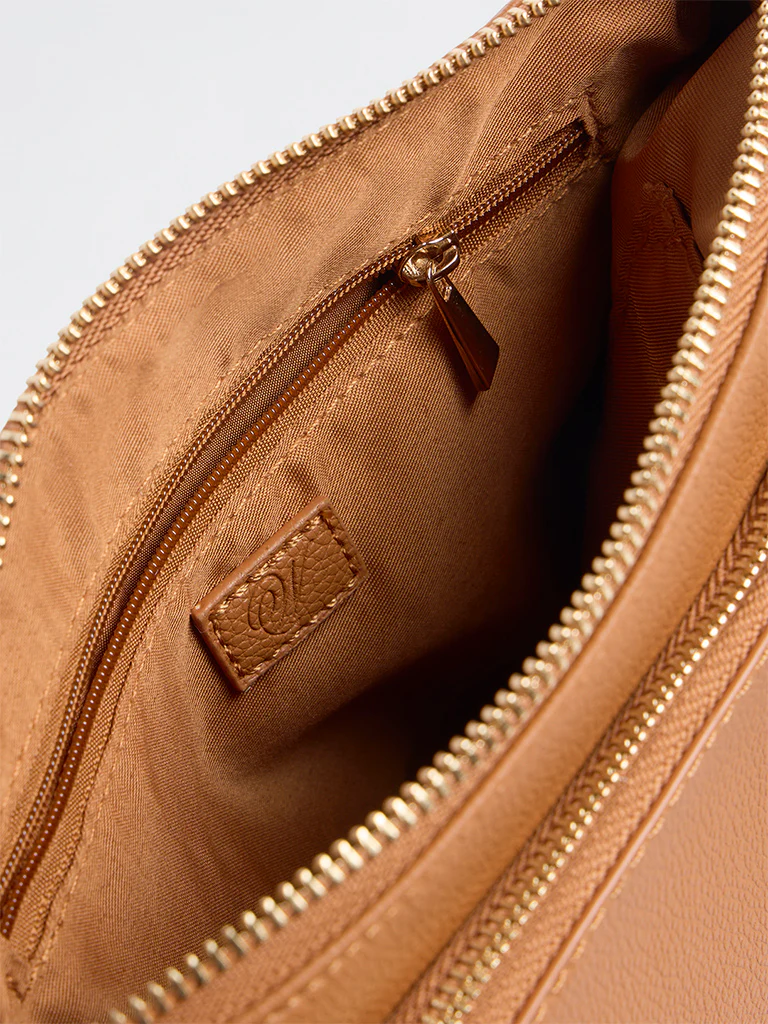 Westside Brown Stud-Detail Textured Sling Bag - Image 4